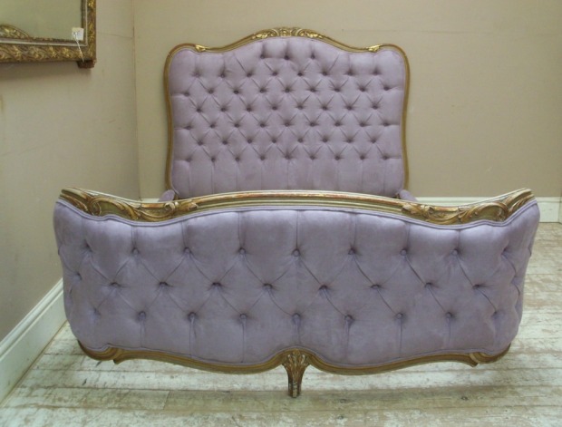 deep buttoned gilded antique French bed upholstery ideas