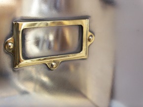 Super shiny polished steel & brass vintage cabinet front