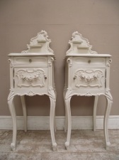 STUNNING PAIR OF ANTIQUE FRENCH BEDSIDE TABLES WITH SHELVES - ROCOCO STYLE C.1900
