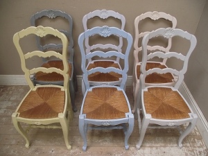 Bright vintage Provencal French dining chairs
